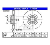 ATE 2x Disco Frontale 3210 Ventilato per Audi A6 Avant 4B C5 24.0130-0174.1
