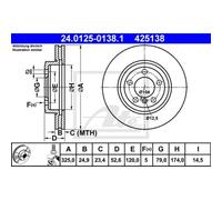 ATE 2x Disco Frontale 3250 Ventilato per BMW 3er Cabriolet E46 24.0125-0138.1