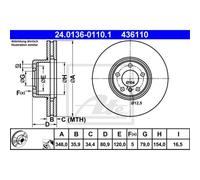 ATE 2x Disco Frontale 3480 Ventilato per BMW 7er E65 E66 E67 24.0136-0110.1