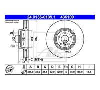 ATE 2x Disco Freni Anteriore 3650 Ventilato per BMW X5 E70 X6 E71 E72