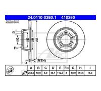 Disco freno ATE 24.0110-0260.1 posteriore, completo, 1 pezzo