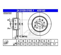 ATE 2x Disco Posteriore 2780 Pieno per Suzuki Swift III Mz Ez 24.0109-0160.1