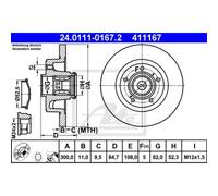 ATE 2x Disco Posteriore 3000 Pieno per Renault Vel Satis BJ0_24.0111-0167.2