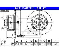 ATE 2x Discofreno 24.0111-0127.1 Compatibile con: OPEL MONZA A, SENATOR A, VAUXHALL ROYALE, ROYALE Coupe, SENATOR