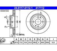 ATE Dischi Freno Ventilati Ø251mm Per Mitsubishi Mirage/Space Star 2x