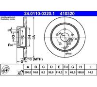 ATE Discofreno 24.0110-0320.1 posteriore pieno per Toyota Corolla Verso 1 pezzo