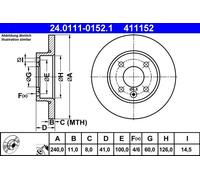 Disco freno ATE 24.0111-0152.1 anteriore, pieno, 1 Pezzo