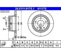 ATE disco freno 24.0111-0175.1 pieno diametro 290 spessore 11 mm 5 fori