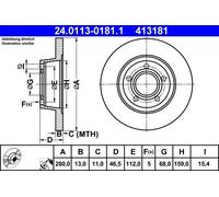 Disco freno ATE 24.0113-0181.1 anteriore, pieno, altamente carbonizzato, 1 Pezzo