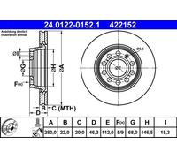 Disco freno ATE 24.0122-0152.1 anteriore, ventilato, altamente carbonizzato, 1 Pezzo