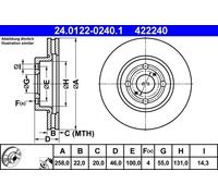 ATE – Disco freno 24.0122-0240.1 – anteriore, ventilato – 1 pezzo