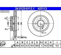 Disco freno ATE 24.0123-0113.1 anteriore, ventilato, altamente carbonizzato, 1 Pezzo