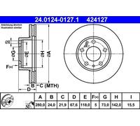 ATE Disco freno 24.0124-0127.1 anteriore ventilato 1 pezzo