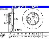 ATE Dischi Freno 24.0125-0110.1 Freni a Disco,Dischi Dei Freni MERCEDES-BENZ,Classe C Sedan (W203),Classe C T-modell (S203),Classe E Sedan (W210)
