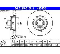 Disco freno ATE 24.0125-0158.1 anteriore, ventilato, altamente carbonizzato, 1 Pezzo