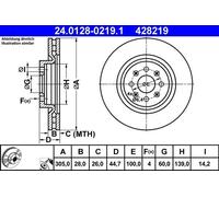 ATE Disco freno 24.0128-0219.1 ventilato 2x per Fiat/Abarth Punto (Grande, Evo)