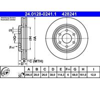 ATE disco freno 24.0128-0241.1 ventilato diametro 296 spessore 28 mm 6 fori