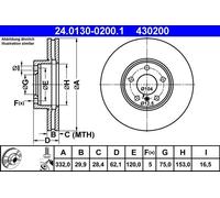 ATE Disco freno 24.0130-0200.1 anteriore, ventilato, altamente carbonizzato, 1 pezzo