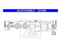 ATE Flessibile Del Freno Tubo Anteriore per BMW 1er 3er Touring 24.5174-0526.3