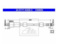 ATE Flessibile Del Freno Tubo Anteriore per Peugeot 307 Sw Break 24.5111-0420.3