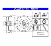 ATE Freno a Tamburo Posteriore Ø100mm Con Cuscinetto Senza Anello Sensore ABS