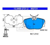 ATE Pastiglie Freno 13.0460-2721.2 Ceppi Freno Land per Rover Discovery II L318