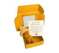 ATeddyBear - Mini orsacchiotto di peluche fatto a mano in scatola, da donna, mini orsetto preoccupante con biglietto ispiratore, regalo di simpatia per Natale e San Valentino, accessori da scrivania