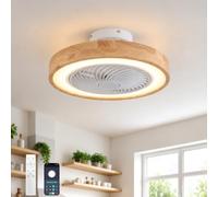 ATEEZ Plafoniera con Ventilatore da Soffitto con Luce Ø 52 cm, in Legno Massello, Senza Pale Silenzioso, Telecomando/APP, Motore DC Reversibile, Dimmerabile, per Camera da Letto