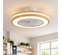 ATEEZ Plafoniera con Ventilatore da Soffitto con Luce e Telecomando Ø 52 cm, in Vero Legno, Senza Pale con Griglia, Silenzioso Motore DC Reversibile, Dimmerabile, 6 Velocità, per Camera da Letto