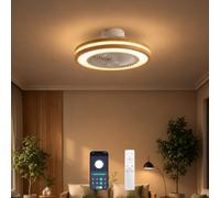 ATEEZ Plafoniera Ventilatore da Soffitto con Luce e Telecomando Ø52 cm, Basso Profilo in Legno Silenzioso con Griglia, Dimmerabile 6 Velocità Reversibile DC per Camera-Cutout/Openwork