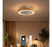 ATEEZ Plafoniera Ventilatore da Soffitto con Luce e Telecomando Ø52 cm, Basso Profilo in Legno Silenzioso con Griglia, Dimmerabile 6 Velocità Reversibile DC per Camera-Solid wood