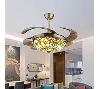 ATEEZ Ventilatore da Soffitto con Luce e Telecomando Tiffany 6 velocità Reversibile Plafoniera con Ventilatore 3 Colori Invisibile Pale Retrattile Lampadario Ventilatore per Soggiorno Cameretta-A