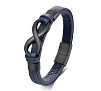 ATEIELLI Bracciale Infinito Uomo in Pelle Acciaio Inox Design Elegante, Chiusura Magnetica 21 cm JWB360 (Nero Azzurro)