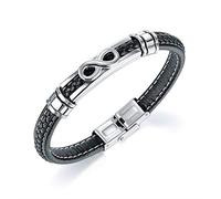 ATEIELLI Bracciale Uomo Infinito Acciaio Inossidabile Pelle 21.5cm Regolabile B310 (Infinito)