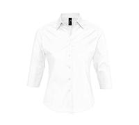 ATELIER DEL RICAMO Camicia Donna Stretch Manica 3/4 Effect SOL'S -M-Bianco