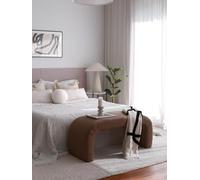 Atelier Del Sofa Elegante pouf con cornice Beech, 106 x 45 x 46 cm, 100% poliestere Teddy Fabric, elegante colore marrone | Perfetto per Living Room & Bedroom Decor