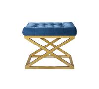 Atelier Del Sofa Elegante pouf con cornice in metallo, larghezza 50 cm, altezza 42 cm, profondità 40 cm, 100% poliestere, colore grigio con accenti oro e blu, perfetto per decorazioni moderne