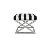 Atelier Del Sofa Elegante pouf con cornice in metallo, larghezza 50 cm, altezza 42 cm, profondità 40 cm, tessuto 100% poliestere, elegante argento, bianco e nero per spazi moderni