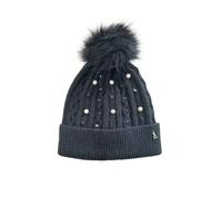 Atelier du Sac Cappello Donna Nero in Lana con Pompon e Perline Applicate
