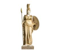 Atena Atene, Con Scudo Dea Della Saggezza, Artigianato E Guerra, Statua In Alabastro Tono Oro 47 cm