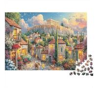 Atene villaggio Puzzle Da 1000 Pezzi Per Adulti Di Tutte Le Età, Cartone Resistente Premium,Paesaggio della città mediterranea Regalo Di Natale Festivo, Sfida Mentale Ed Edugattoiva 70x50cm/1000pcs