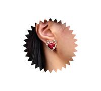 Atentuyi Boho Rubino Rosso Cuore Orecchino Perno Oro Rosso Smalto Cuore Orecchini Vintage Rosso Gemma Doppio Cuore Orecchino Metallo Cavo A Forma Cuore Contorto Orecchini Gioielli Per Donne E Ragazze