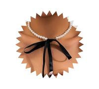 Atentuyi Boho Wedding White Pearl Choker Necklace Catena Di Perle Lunga Collana Di Velluto Nero Nastro Bow Tie Necklace Collare Collana Da Sposa Gioielli Per Donne E Ragazze