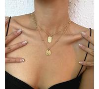 Atentuyi Collana A Strati Di Monete Boho Catena Satellite Oro Girocollo Disco Peandant Collana Punk Monogramma Quadrato Per Donne E Ragazze Gioielli Di Tutti I Giorni