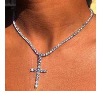 Atentuyi Cz Ciondolo Croce Collana Tennis Catena Collana Cubic Zirconia Tennis Collana Argento Cristallo Girocollo Collana Croce Religiosa Gioielli per Donne e Ragazze