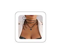 Atentuyi Gothic Boho Capas Estrella Colgante Collar Largo De Terciopelo Negro Gargantilla Esmalte Collar De Estrellas Cadena Envoltura Arco Collar De Joyería Para Las Mujeres Y Las Niñas
