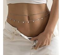 Atentuyi Nappe Paillettes Stratificato Pancia Vita Catena Argento Set Sexy Bikini Spiaggia Imbracatura Dainty Bohemien Corpo Catena Gioielli Per Le Donne E Le Ragazze 2 Pezzi