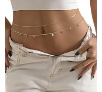 Atentuyi Nappe Paillettes Stratificato Pancia Vita Catena Oro Set Sexy Bikini Spiaggia Imbracatura Delicato Corpo Catena Gioielli Bohemien Per Le Donne E Le Ragazze 2 Pezzi