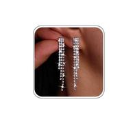Atentuyi Orecchini nappa strass argento a lampadario lunghi brillanti Orecchini goccia catena strass lineari, cristallo Gioielli per donne e ragazze