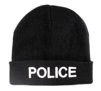 ATEQ UNIFORMES Bonnet Noir Police - 100% Acrylique Chaud et Confortable - Identification sécurité - Lavable en Machine - Style Slip-on Unisexe - Fabriqué en France